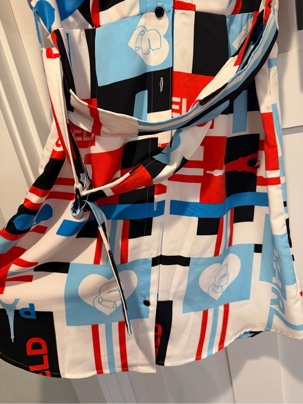 NWT Karl Lagerfeld Logo Print Shirt Dress - Red, Blue, Black, White - Picture 2 of 11